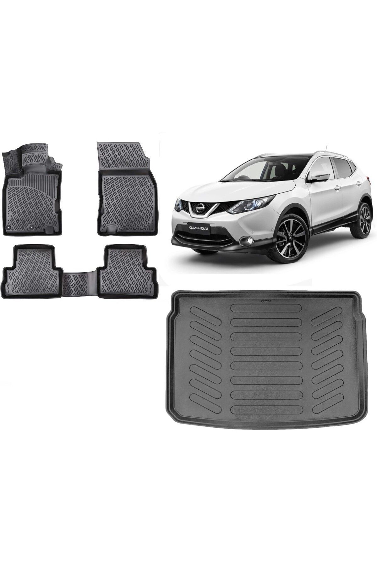 Nissan Qashqai 2014 (Tekna) Model 3D Bagaj Havuzu+3D Havuzlu Araca Özel Paspas Takımı