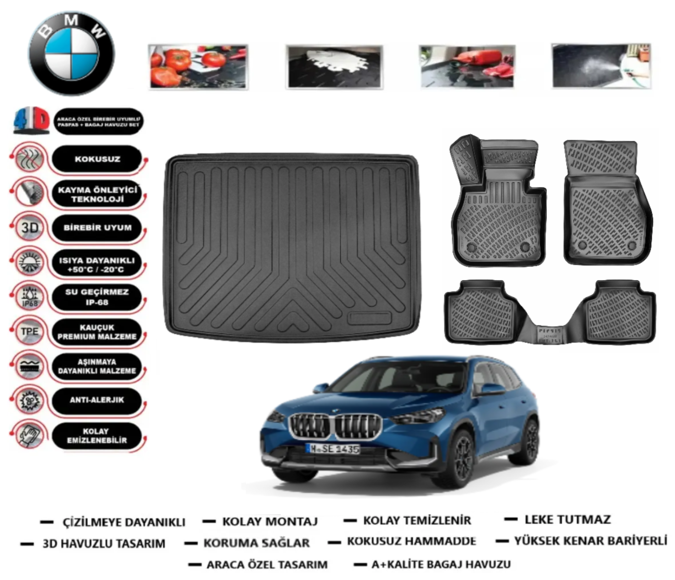 Bmw X1 2022 Sonrası 3D Üst Bagaj Havuzu+3D Araca Özel Paspas Takımı