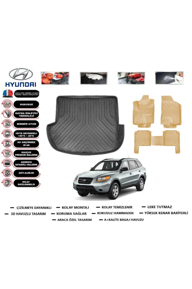 Hyundai Santafe 2009 Model Bagaj Havuzu+Araca Özel Bej Paspas Takımı Flex