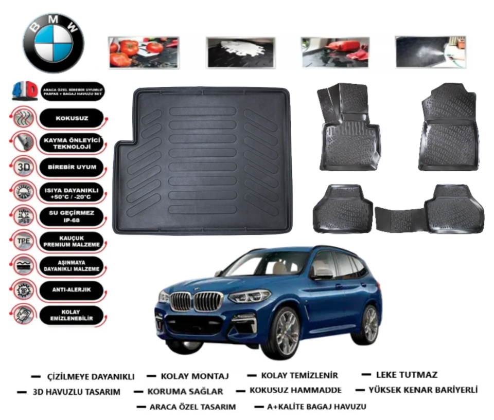 Bmw X3 2011-2017 3D Bagaj Havuzu+3D Araca Özel Paspas Takımı