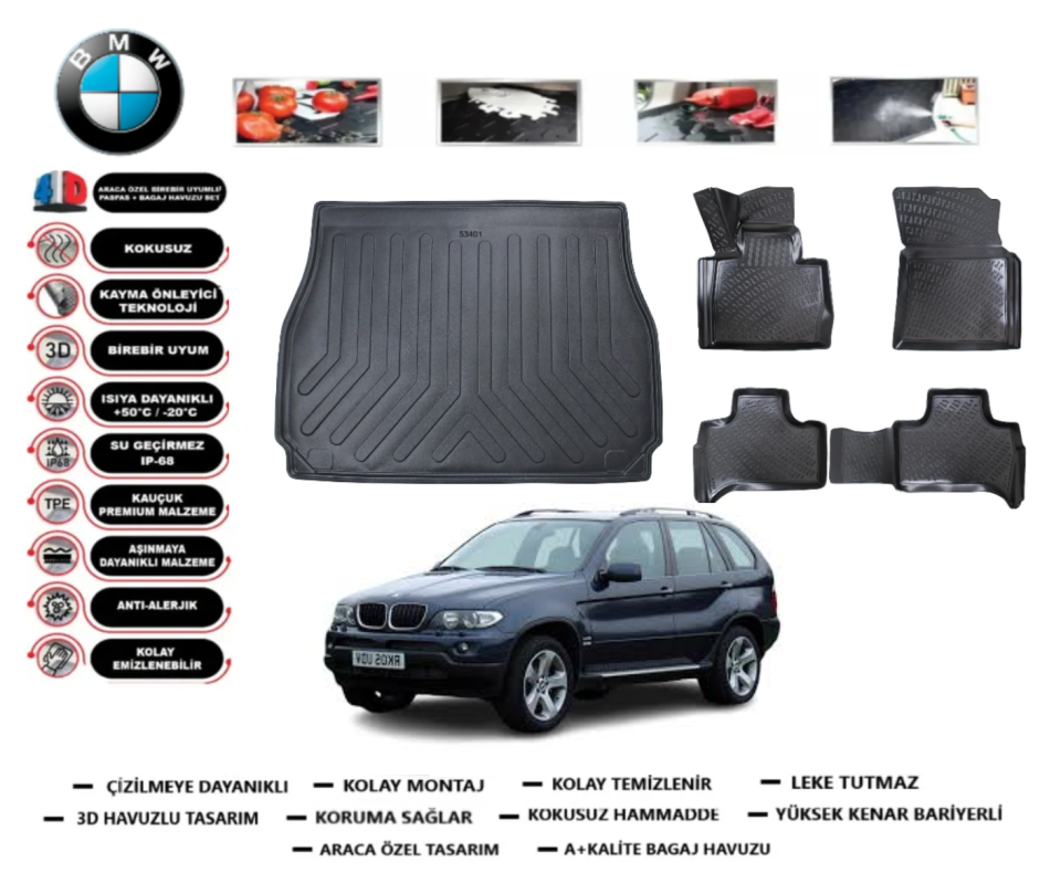 Bmw X5 1999-2006 3D Bagaj Havuzu+3D Araca Özel Paspas Takımı