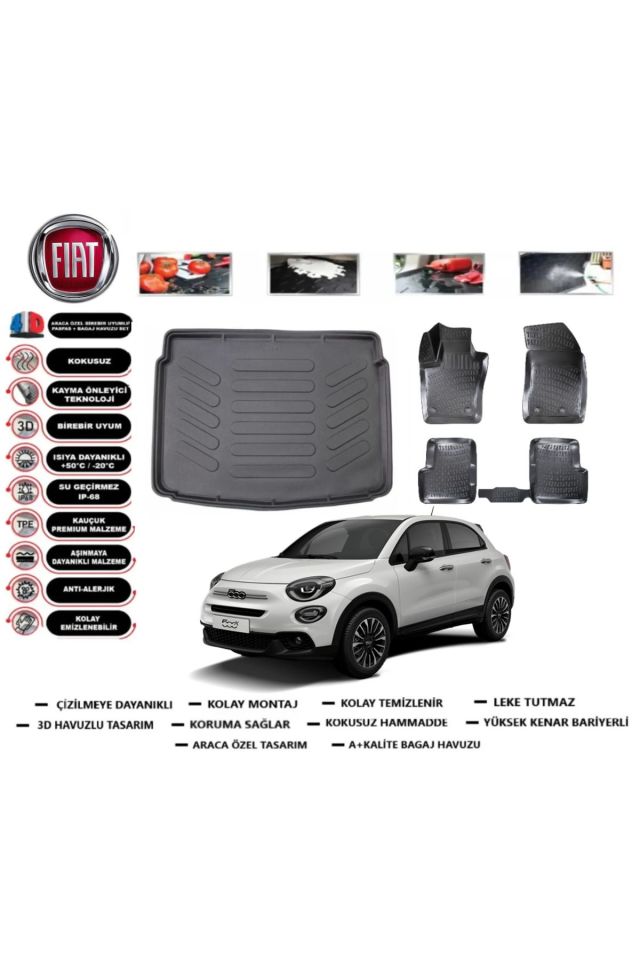 Fiat 500 X 2018 Model Bagaj Havuzu Araca Özel Paspas Takımı Flex