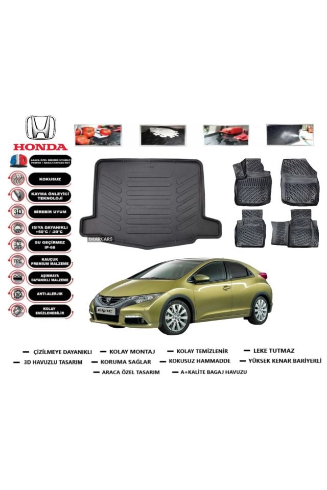 Honda Civic HB 2012 Model Bagaj Havuzu Araca Özel Paspas Takımı Prrox
