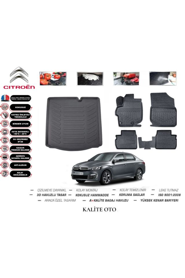 Citroen C-Elysee 2019 Model 3D Bagaj Havuzu+4D Havuzlu Paspas Setii