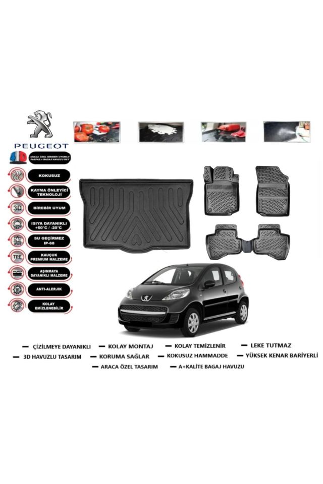 Peugeot 107 2009 Model Bagaj Havuzu Araca Özel Paspas Takımı Prrox