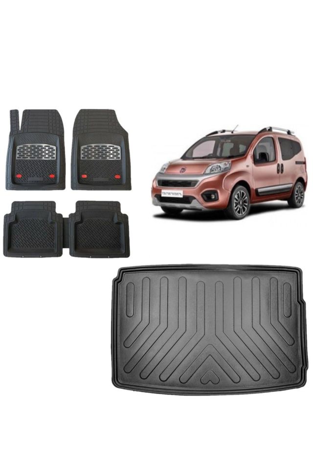Fiat Fiorino 2013 Model Halılı Zemin 3D Bagaj Havuzu+3D Havuzlu Safirr Gri Kromlu Paspas