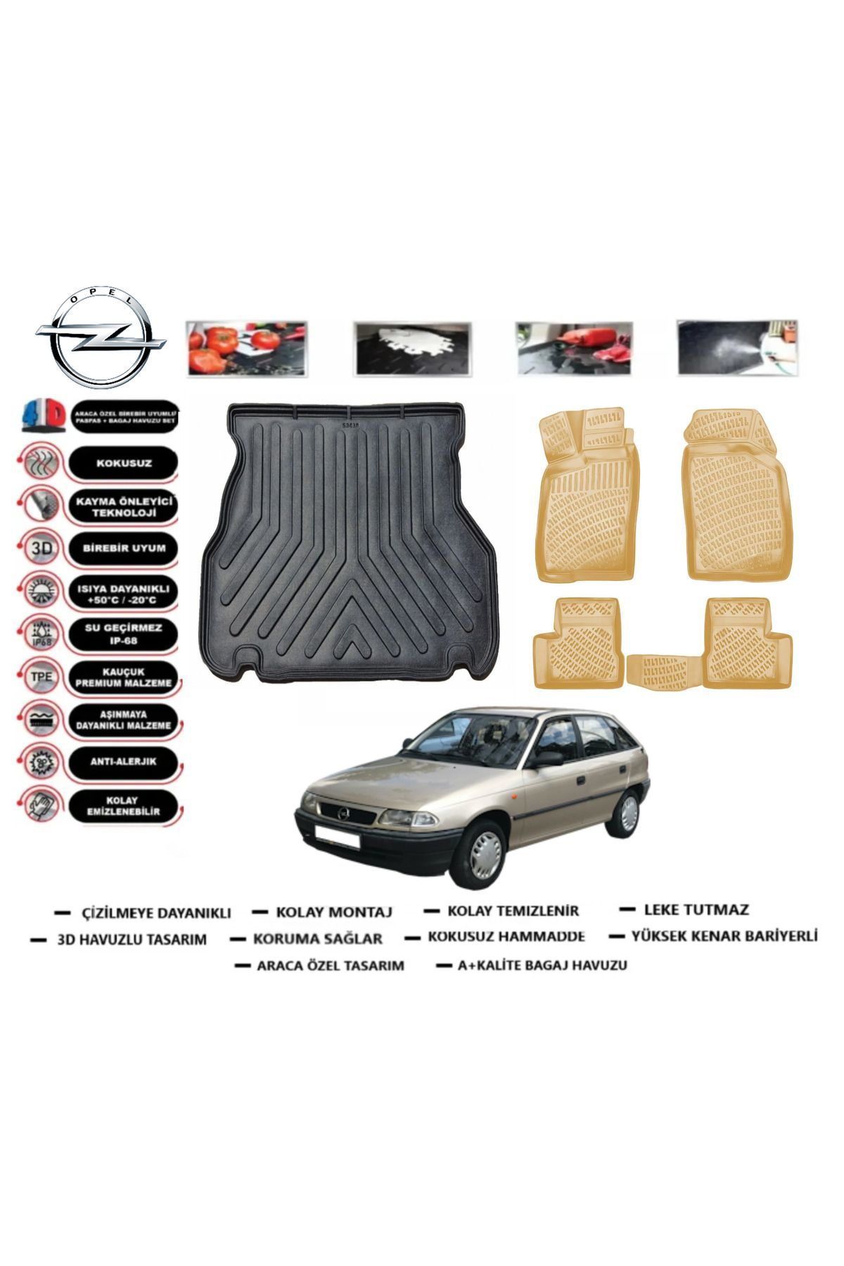 Opel Astra F HB 1998 Model Bagaj Havuzu(paspası)+Araca Özel Bej Paspas Takımı Flex