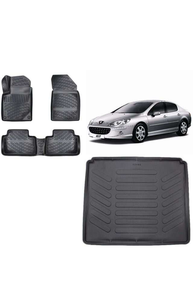 Peugeot 407 Sedan 2010 Model 3D Bagaj Havuzu+3D Havuzlu Araca Özel Paspas Takımı