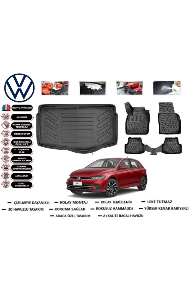 Volkswagen Polo Style/Life Paket 2022 Model Alt Bagaj Havuzu Araca Özel Paspas Takımı Prrox