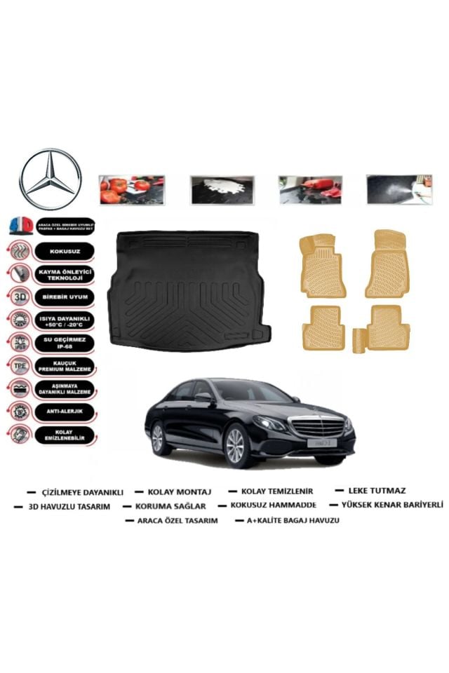 Mercedes E Serisi W213 2021 Model Bagaj Havuzu+Araca Özel Bej Paspas Takımı Flex