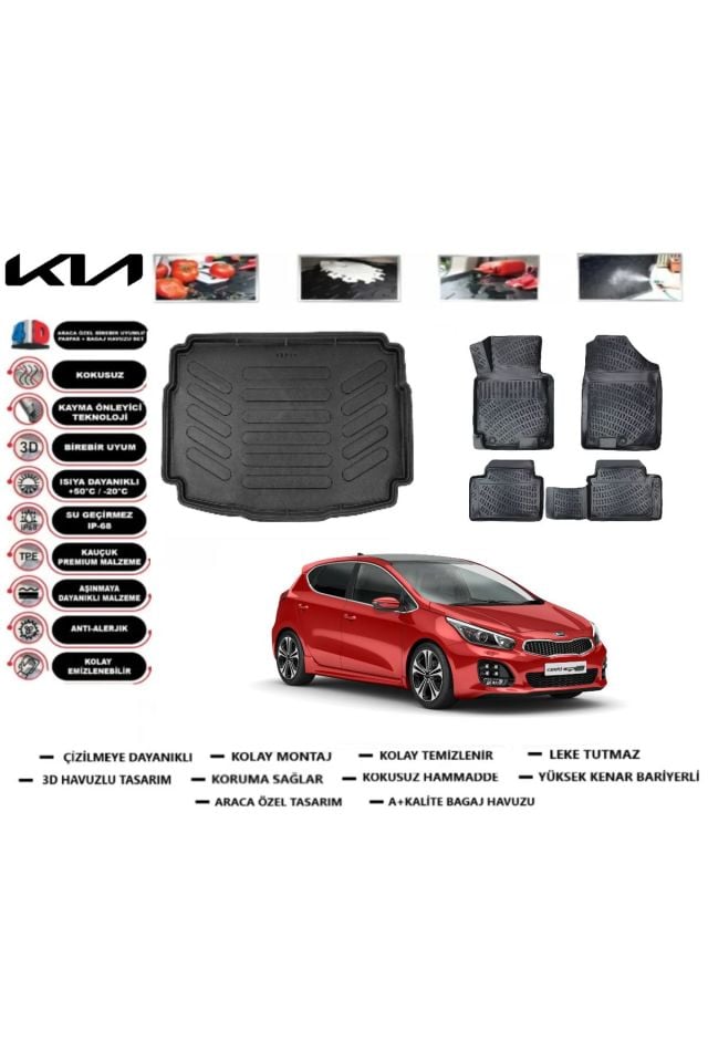 Kia Ceed HB 2015 Model Üst Bagaj Havuzu Araca Özel Paspas Takımı Flex