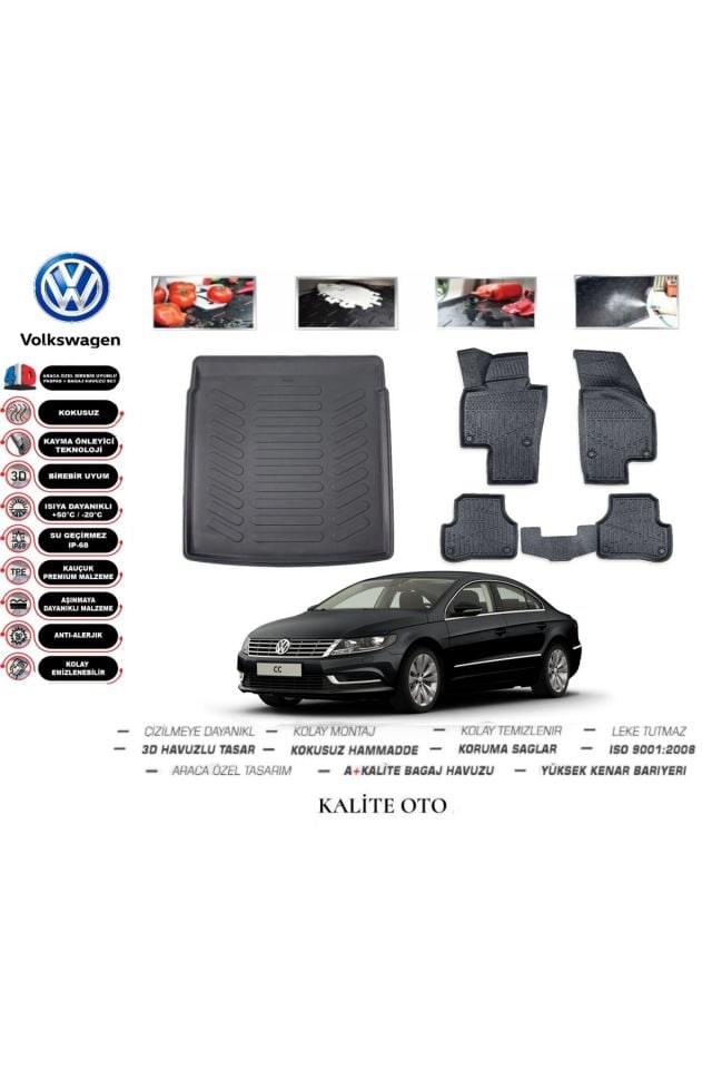 Volkswagen Passat CC 2012 Model 3D Bagaj Havuzu+4D Havuzlu Paspas Seti