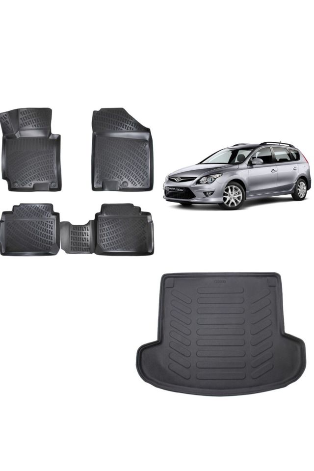 Hyundai i30 Station Vagon 2007 Model 3D Bagaj Havuzu+3D Havuzlu Araca Özel Paspas Takımı