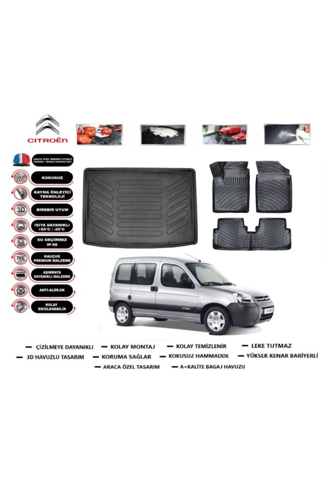 Citroen Berlingo 2002 Model Bagaj Havuzu Araca Özel Paspas Takımı Prrox