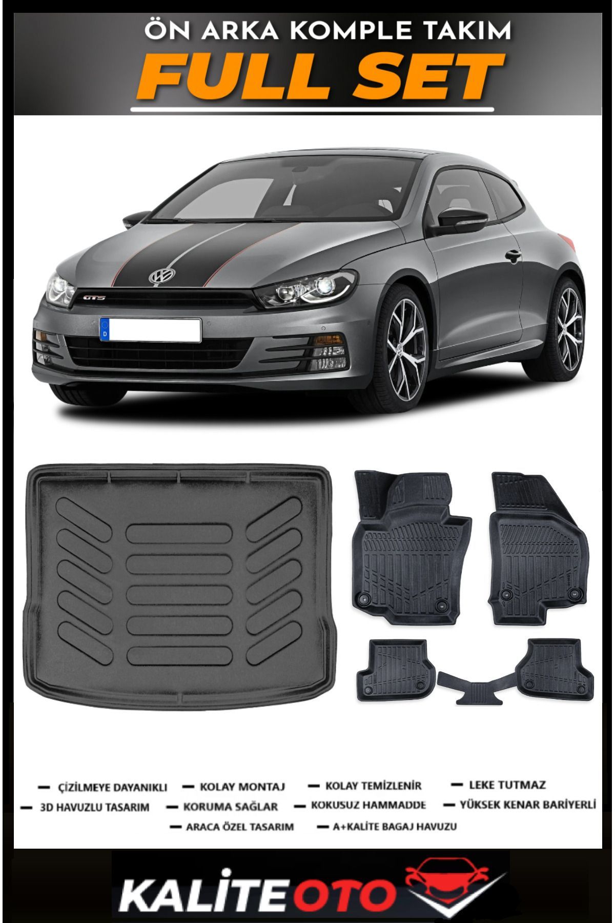 Volkswagen Scirocco Bagaj Havuzu+4.5D Havuzlu Paspas Seti 2017 Model