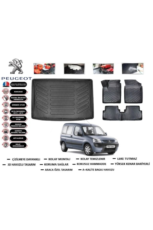 Peugeot Parter 1998 Model Bagaj Havuzu Araca Özel Paspas Takımı Prrox