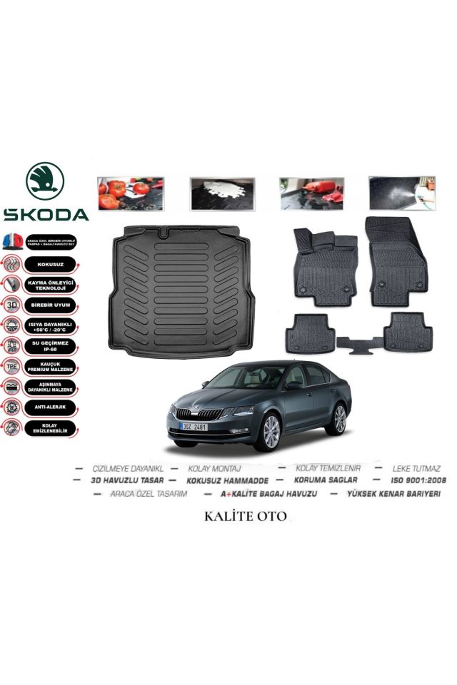 Skoda Octavia 2018 Model 3D Bagaj Havuzu+4D Havuzlu Paspas Seti