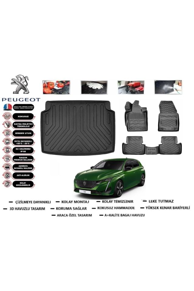 Peugeot 308 2022 Model Bagaj Havuzu Araca Özel Paspas Takımı Prrox