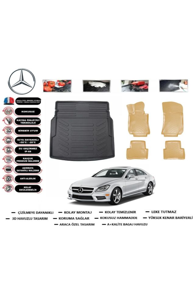 Mercedes CLS C218 2011 Model Bagaj Havuzu+Araca Özel Bej Paspas Takımı Flex
