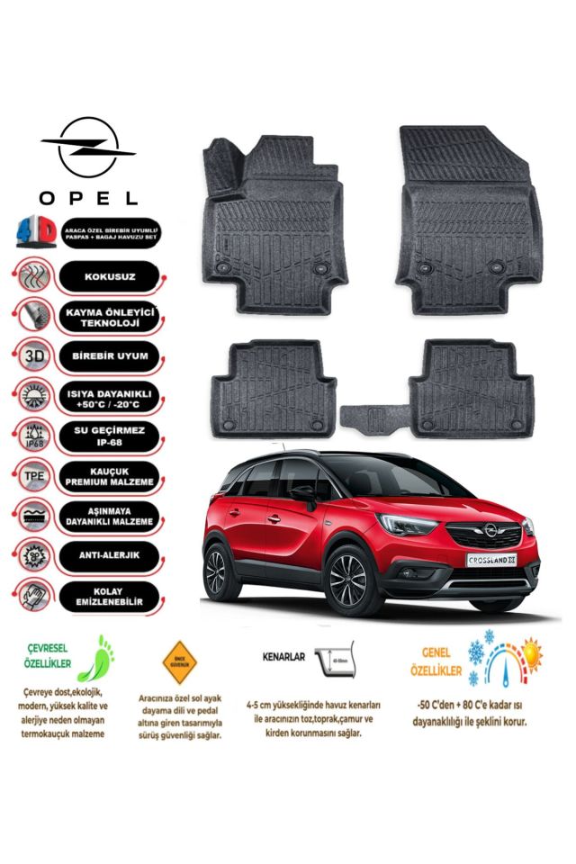 Opel Crossland 2021 Model 4D Araca Özel Havuzlu Paspas Takımı