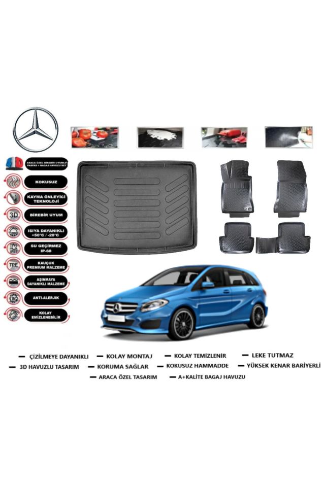 Mercedes B Serisi W246 2017 Model Bagaj Havuzu Araca Özel Paspas Takımı Prrox