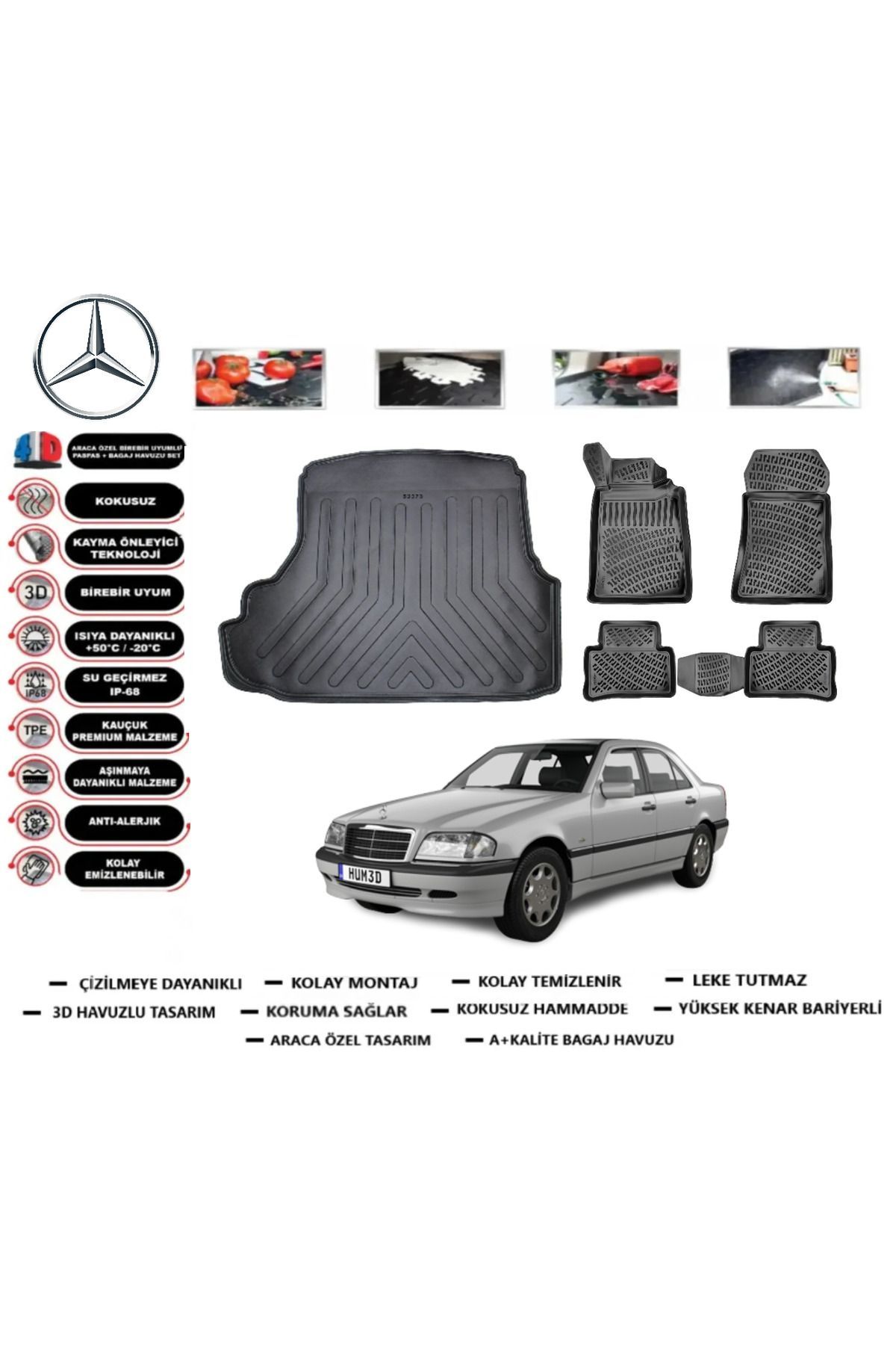 Mercedes C Serisi W202 1998 Model Bagaj Havuzu Araca Özel Paspas Takımı Flex