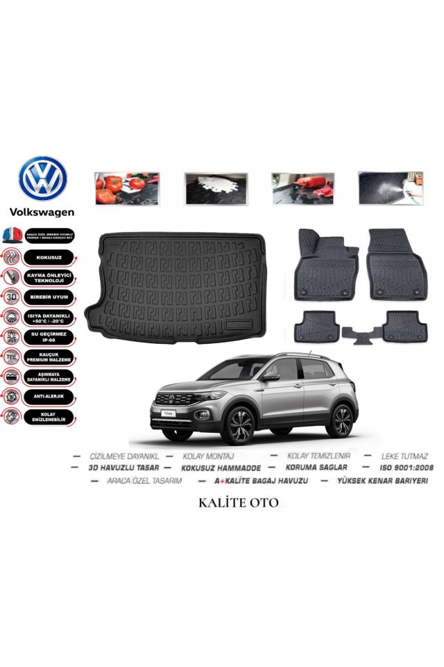 Volkswagen T-Cross 2024 Model 3D Bagaj Havuzu+4D Havuzlu Paspas Seti
