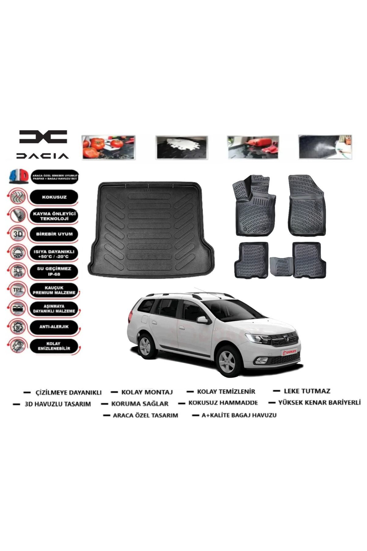 Dacia Logan MCV 2009 Model Bagaj Havuzu Araca Özel Paspas Takımı Prrox