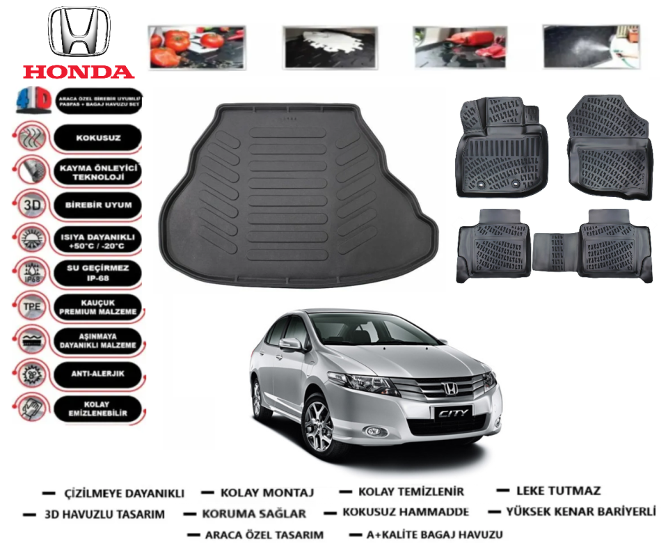 Honda City 2009-2013 3D Bagaj Havuzu+3D Araca Özel Paspas Takımı