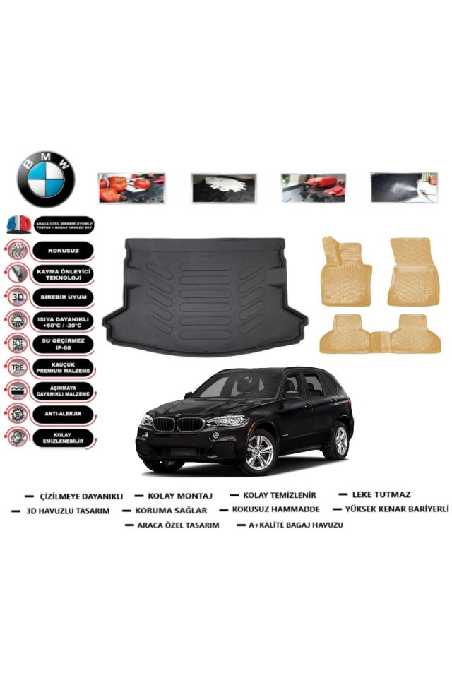 Bmw X5 2016 Model Bagaj Havuzu+Araca Özel Bej Paspas Takımı Flex