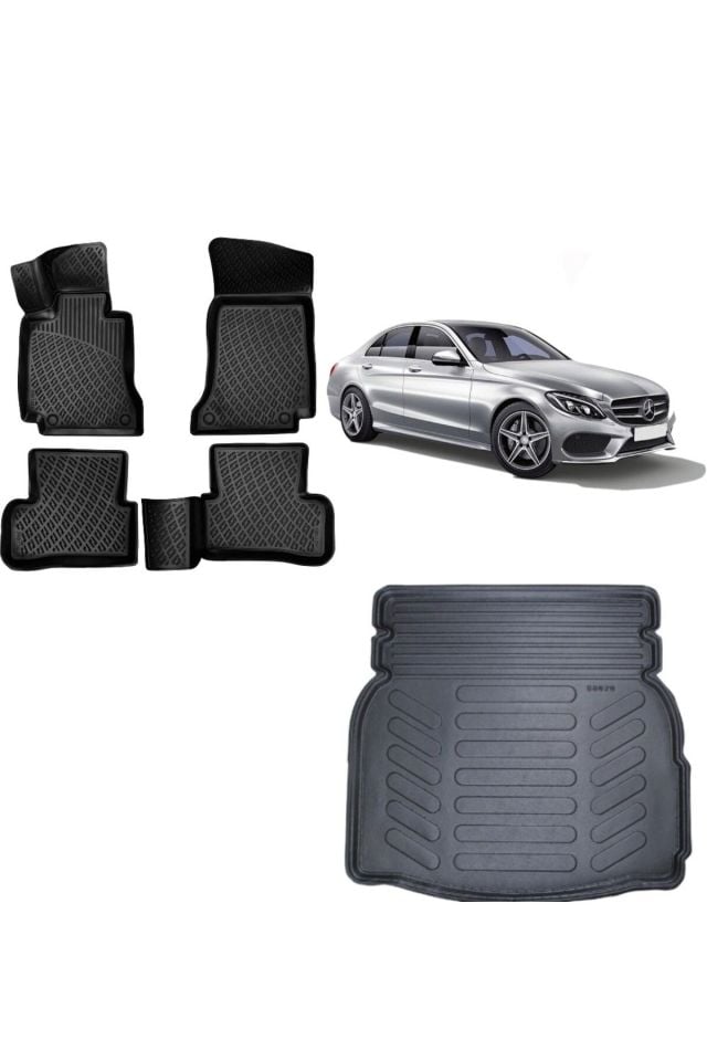 Mercedes C Serisi W205 2018 Model Rampalı 3D Bagaj Havuzu+3D Havuzlu Araca Özel Paspas Takımı
