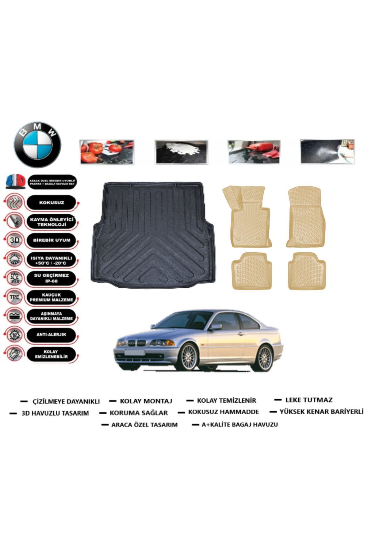 Bmw 3 serisi E46 2005 Model Bagaj Havuzu+Araca Özel Bej Paspas Takımı Flex