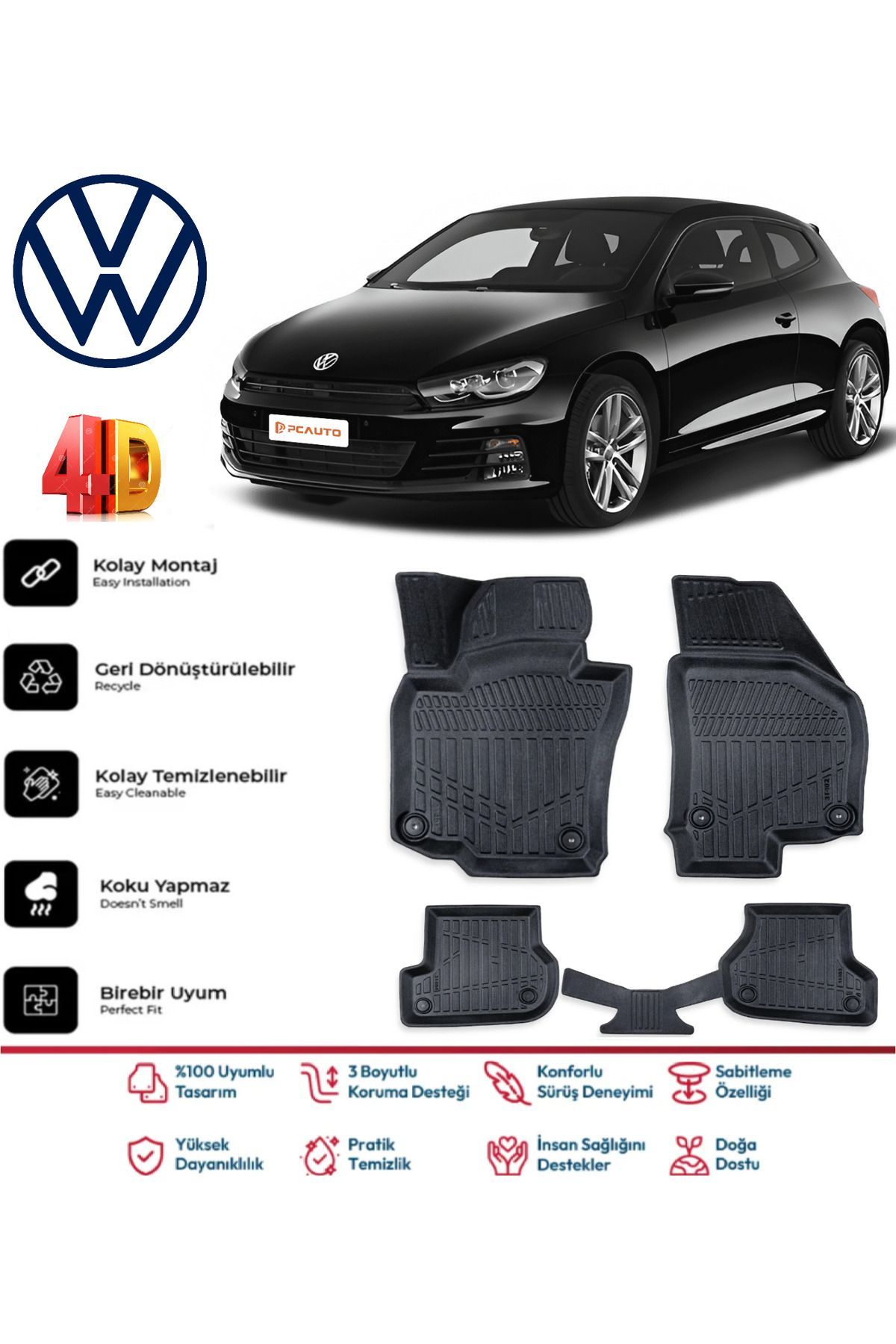 Volkswagen Scirocco 2014 Model 4D Havuzlu Paspas