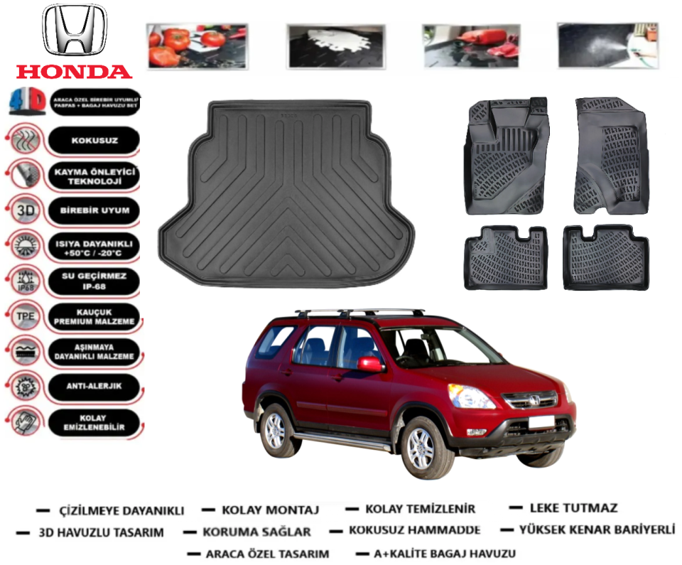 Honda Crv 2002-2006 3D Bagaj Havuzu+3D Araca Özel Paspas Takımı