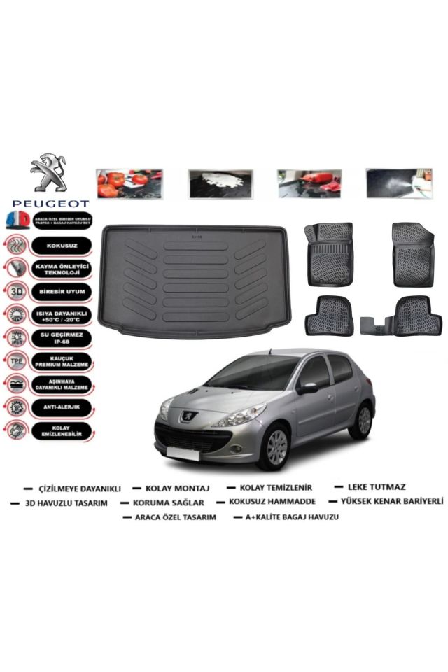 Peugeot 206 HB 2003 Model Bagaj Havuzu Araca Özel Paspas Takımı Prrox