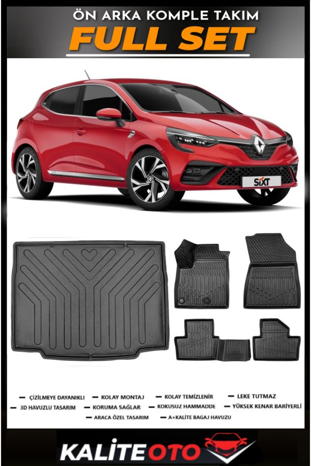 Renault Clio 5 Bagaj Havuzu+4.5D Havuzlu Paspas Seti 2025 Model