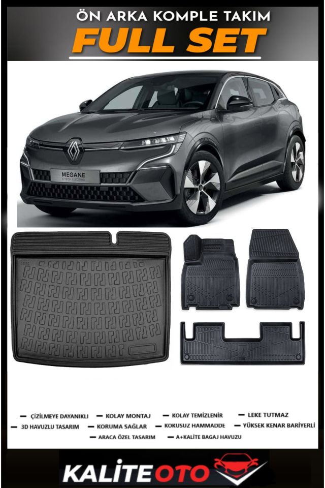 Renault Megane E-Tech Bagaj Havuzu+4.5D Havuzlu Paspas Seti 2023 Model