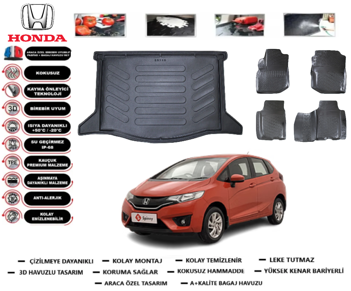 Honda Jazz 2009-2015 3D Bagaj Havuzu+3D Araca Özel Paspas Takımı
