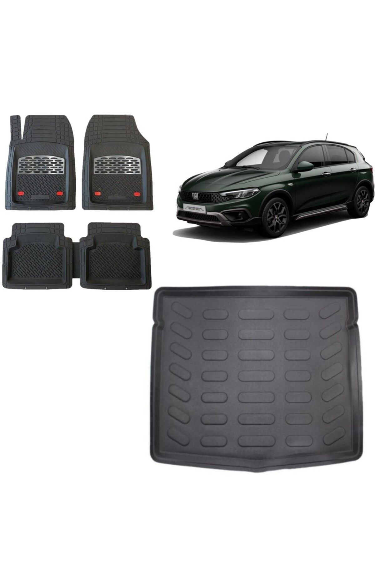 Fiat Egea Cross 2023 Model Uyumlu Stepneli 3D Bagaj Havuzu+3D Havuzlu SSafir Karbon Kromlu Paspas