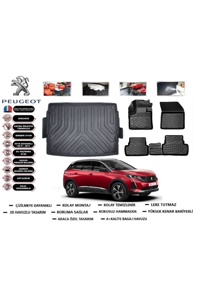 Peugeot 3008 2018 Model Üst Bagaj Havuzu Araca Özel Paspas Takımı Prrox