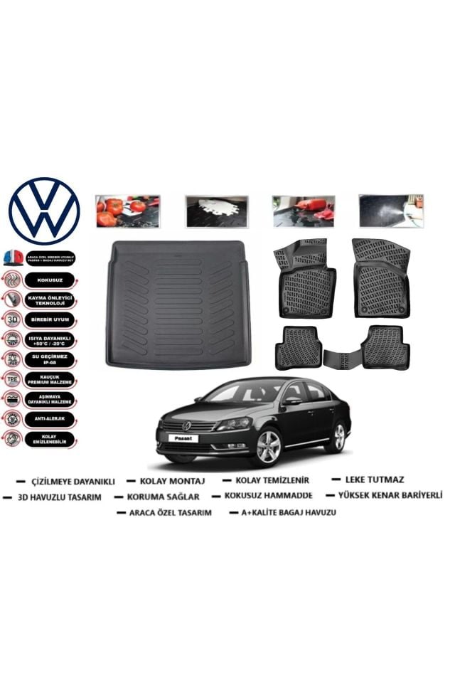 Volkswagen Passat B7 2013 Model Bagaj Havuzu Araca Özel Paspas Takımı Flex