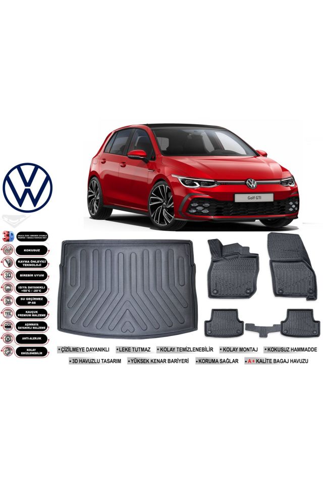 Volkswagen Golf 8 Manuel 2023 Model Üst Bagaj Havuzu Araca Özel Siyah Havuzlu Paspas Takımı Sett