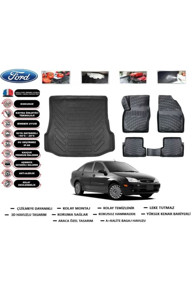 Ford Focus 1 Sedan 2003 Model Bagaj Havuzu Araca Özel Paspas Takımı Flex