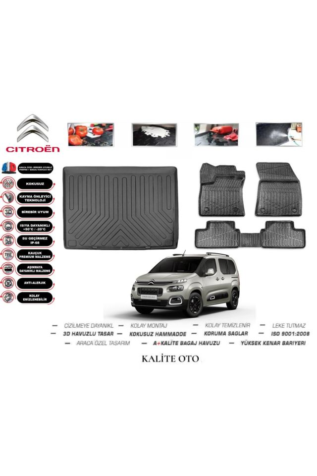Citroen Berlingo 2020 Model 3D Bagaj Havuzu+4D Havuzlu Paspas Setii