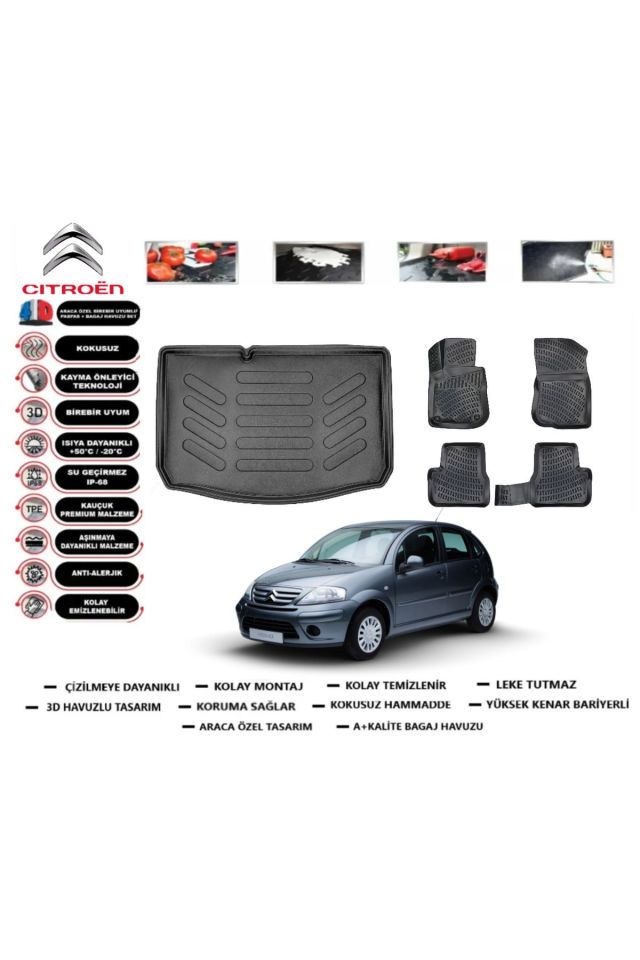 Citroen C3 2005 Model Bagaj Havuzu Araca Özel Paspas Takımı Prrox
