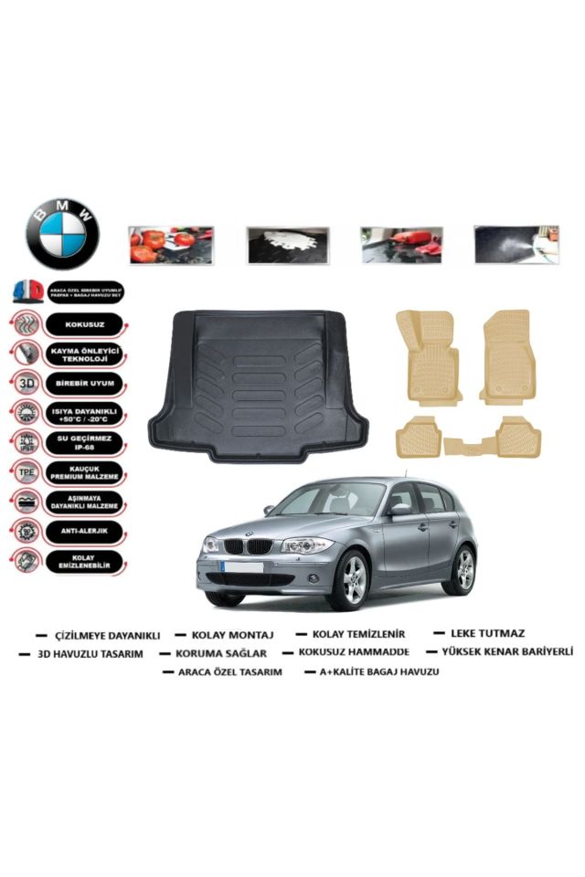 Bmw 1 serisi E87 2007 Model Bagaj Havuzu+Araca Özel Bej Paspas Takımı Flex