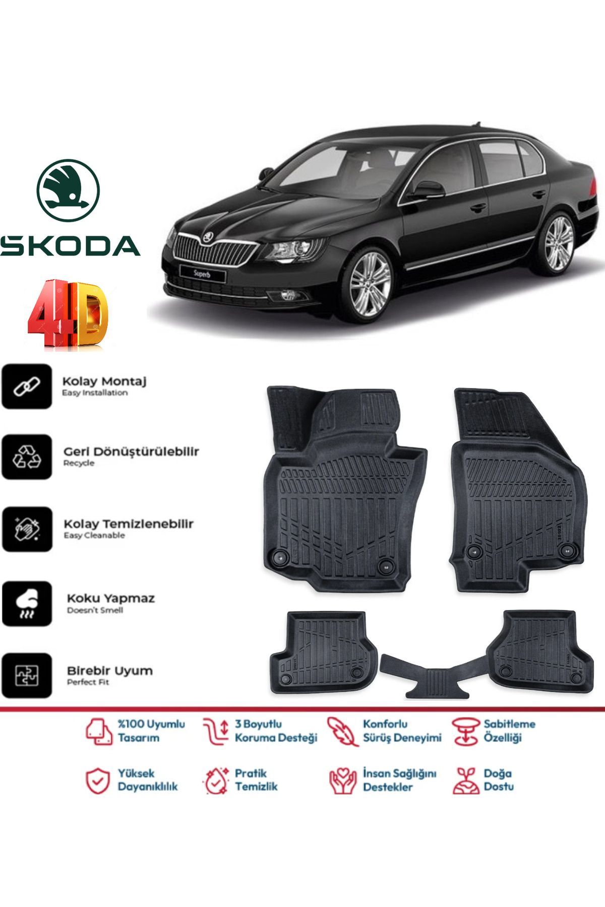 Skoda Superb 2010 Model 4D Havuzlu Paspas