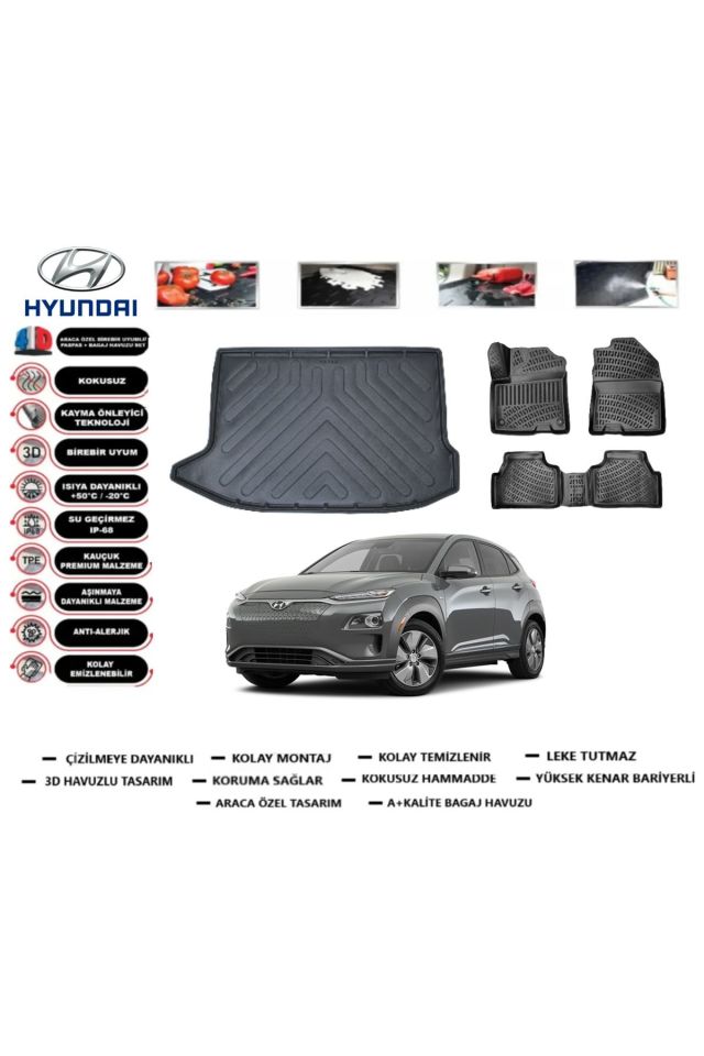 Hyundai Kona  Elektrikli 2019 Model Bagaj Havuzu Araca Özel Paspas Takımı Prrox