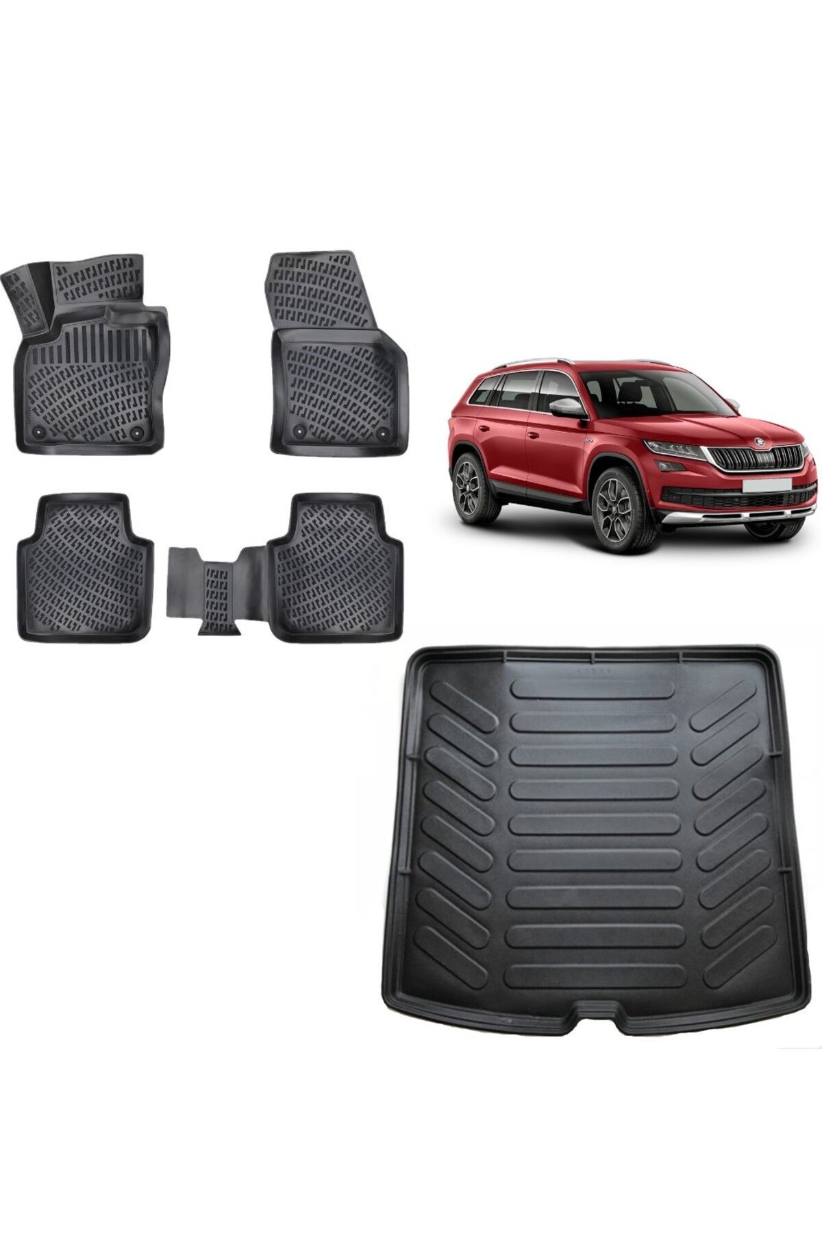 Skoda Kodiaq 2019 Model 3D Bagaj Havuzu+3D Havuzlu Araca Özel Paspas Takımı