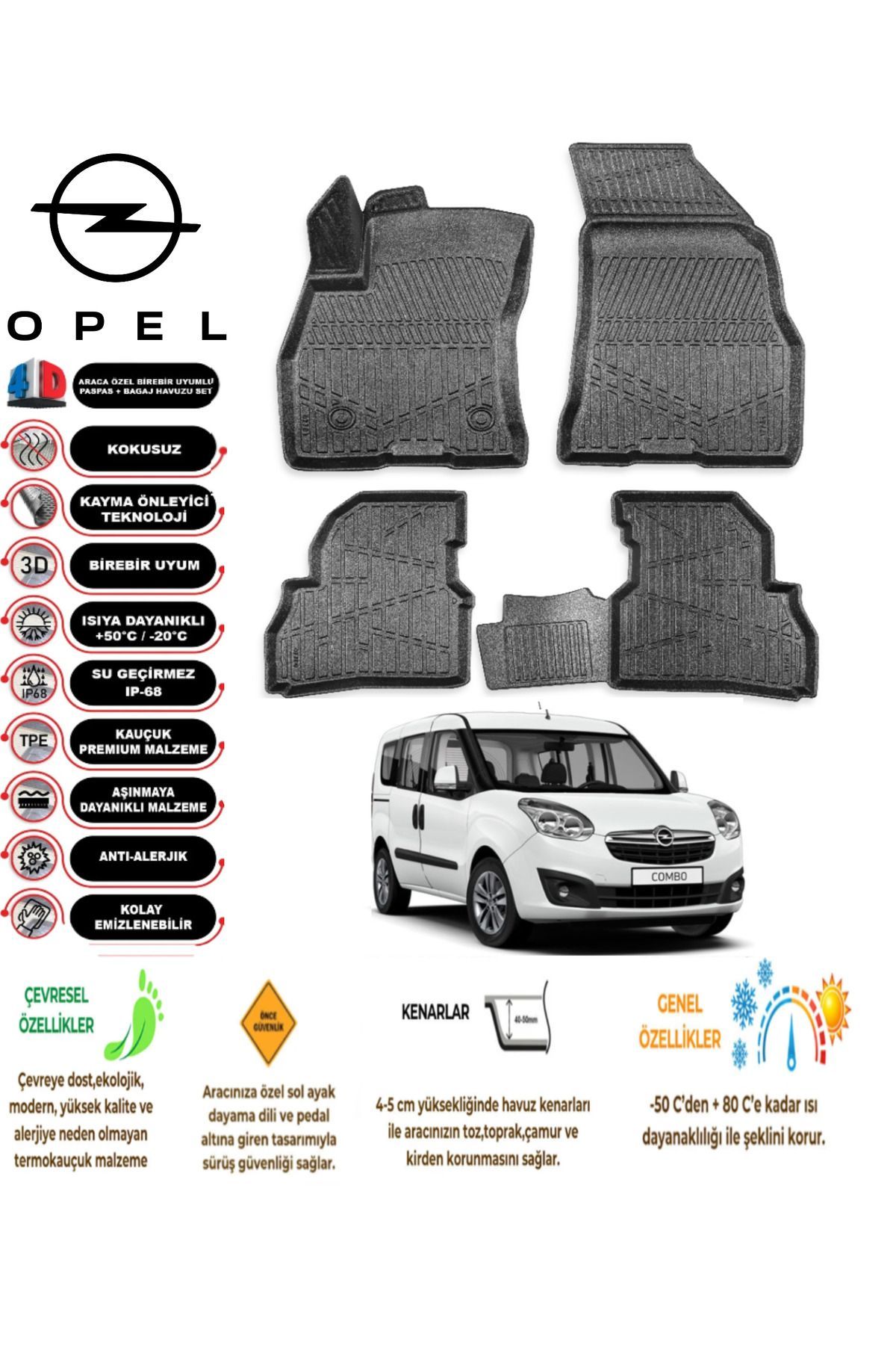 Opel Combo 2011 Model 4D Araca Özel Havuzlu Kokusuz Paspas Takımı